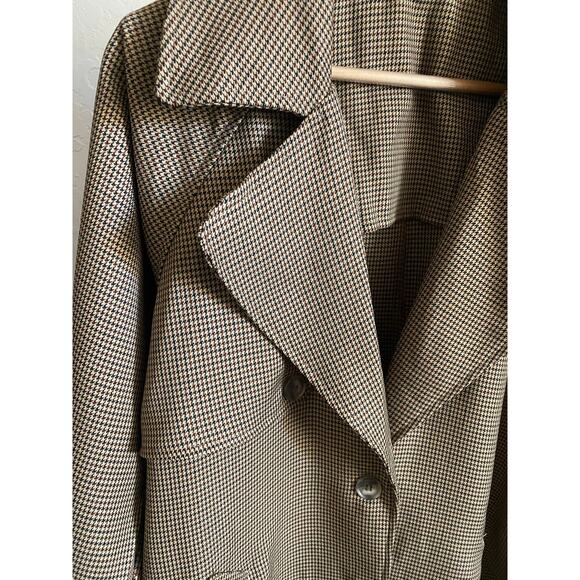 Carly Jean Women's Size S Downing Trench Coat Jacket Taupe Tie Belt Houndstooth - Picture 3 of 9